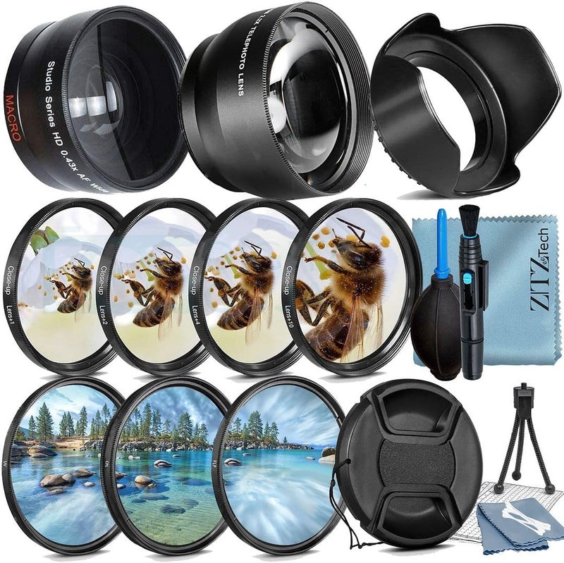 ZeeTech 49mm Accessory Bundle for Canon EOS: R50, R100, M5, M6 Mark II, M6, R10, R7 + Wide Angle + Telephoto Lens + 4 Pieces Close-Up Lens Filter Kit + More (19pc Bundle) - Image 1